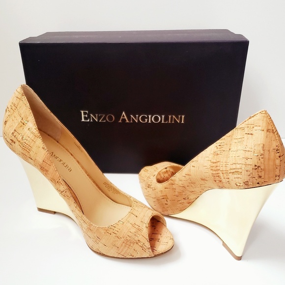 New Enzo Angiolini Amerly Gold Cork Wedge Heels - Picture 3 of 7